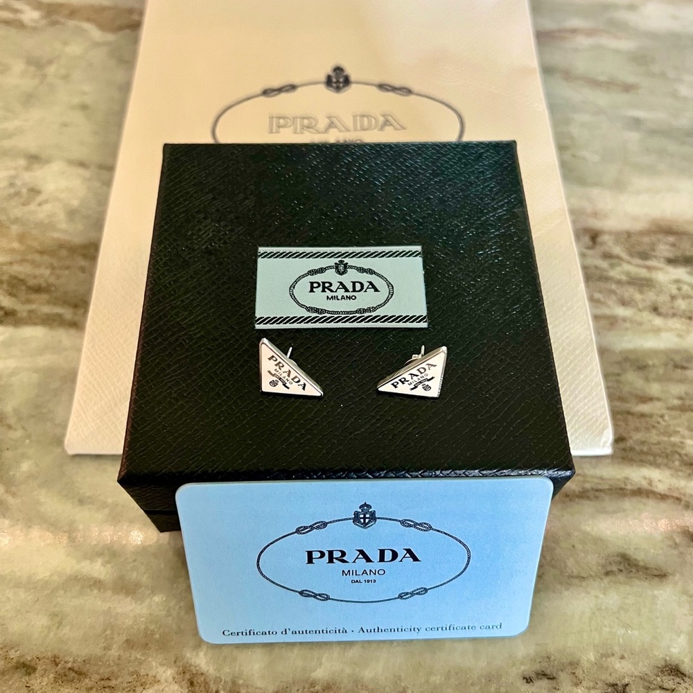 PRADA 2022 Symbole earrings triangle logo